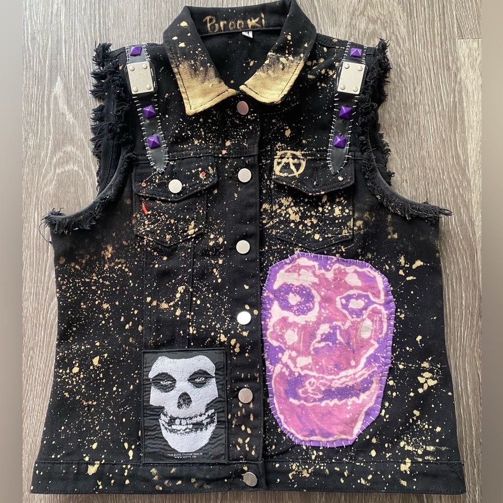 Cursed Kitty Original The Misfits Battle Black & Purple Punk Battle Denim Vest